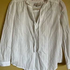 LOFT Women's Cream Blouse with Tie Neck